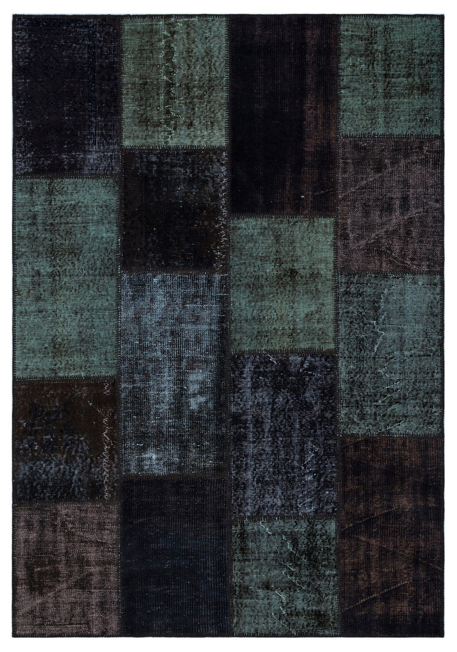 Kilva Siyah ve Lacivert Patchwork Desenli El Dokuma Halı 160x230 cm