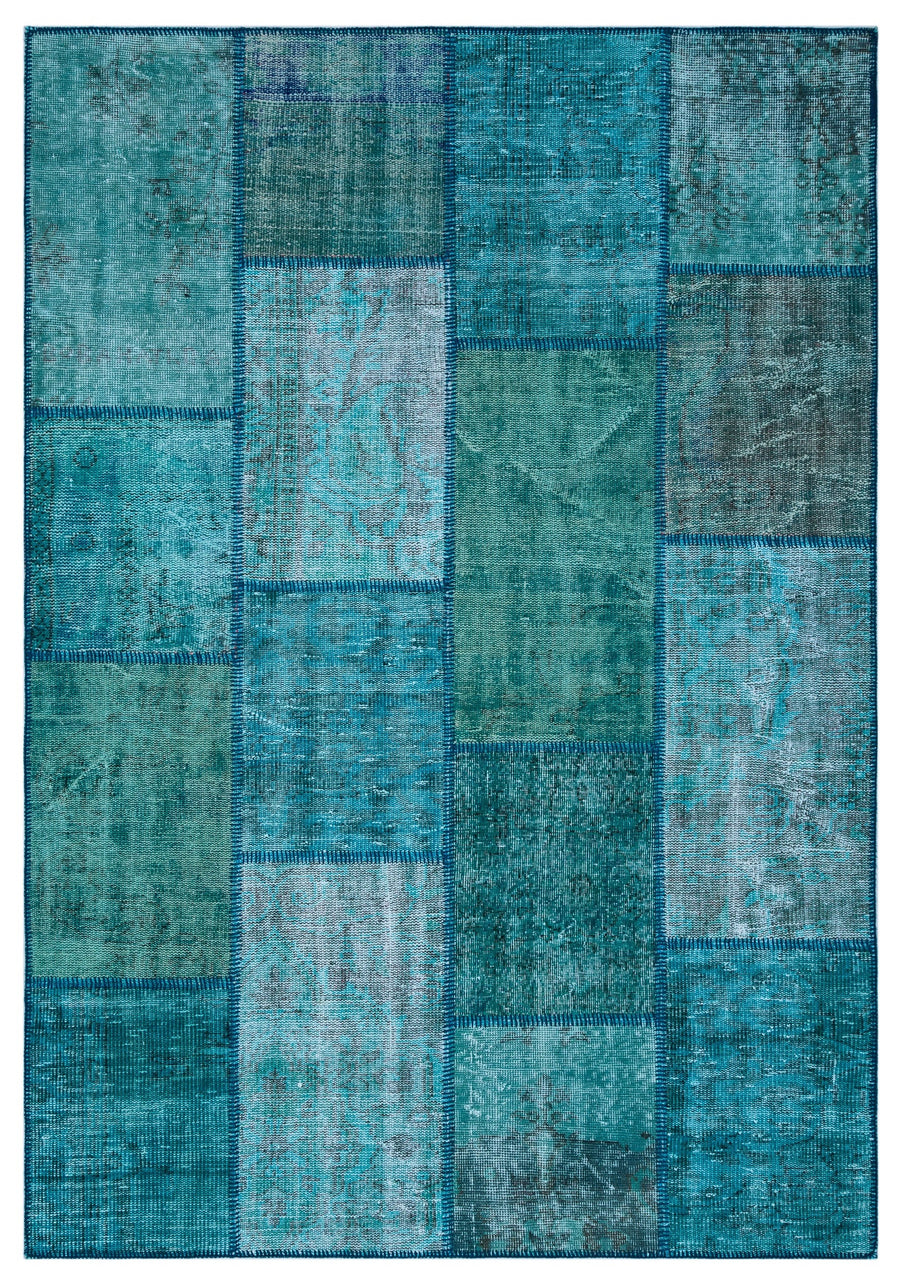 Kilva Turkuaz ve Mavi Patchwork Desenli El Dokuma Halı 160x230 cm