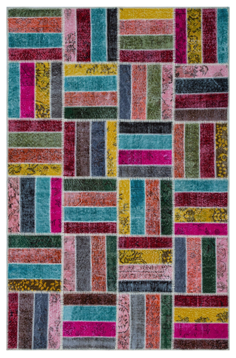 Kilva Çok Renkli ve Beyaz Patchwork Desenli El Dokuma Halı 160x247 cm