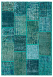 Kilva Turkuaz ve Mavi Patchwork Desenli El Dokuma Halı 158x230 cm
