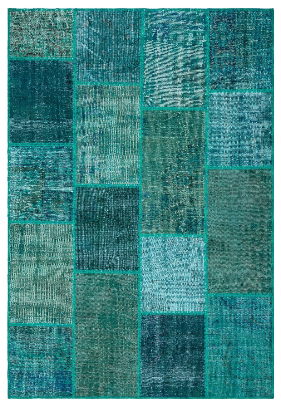 Kilva Turkuaz ve Mavi Patchwork Desenli El Dokuma Halı 158x230 cm