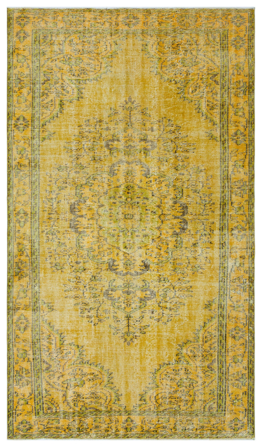 Tirena Sarı ve Yeşil Madalyon Desenli El Dokuma Halı 160x275 cm
