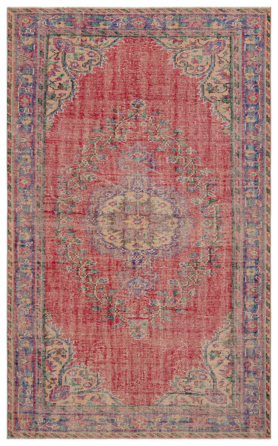 Tirena Kırmızı ve Bej Madalyon Desenli El Dokuma Halı 174x279 cm