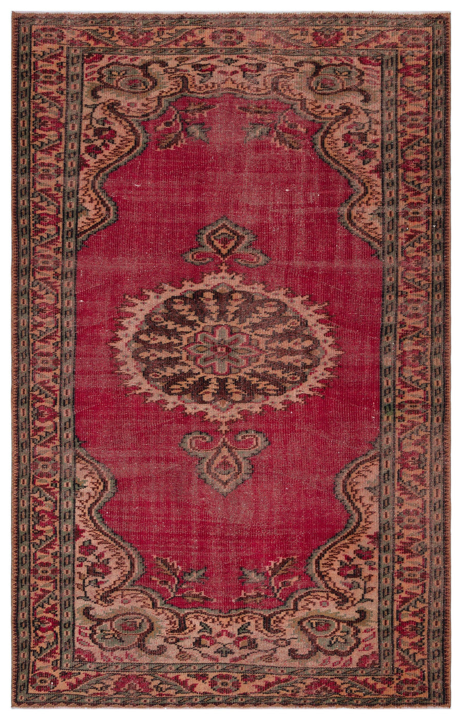 Tirena Kırmızı ve Bej Madalyon Desenli El Dokuma Halı 166x260 cm