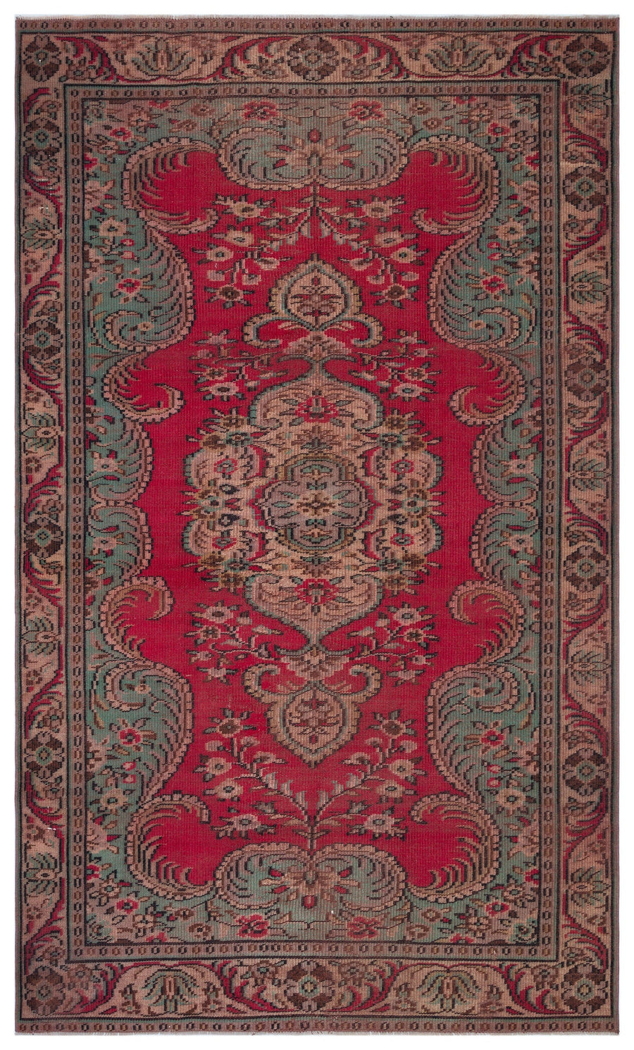 Tirena Kırmızı ve Bej Madalyon Desenli El Dokuma Halı 169x284 cm