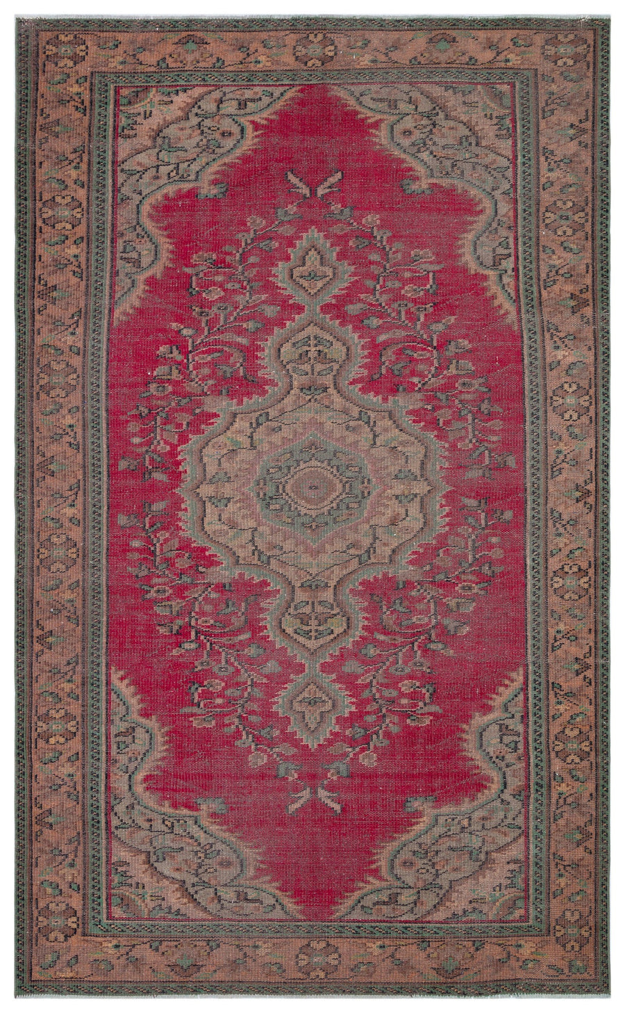 Tirena Kırmızı ve Bej Madalyon Desenli El Dokuma Halı 165x274 cm