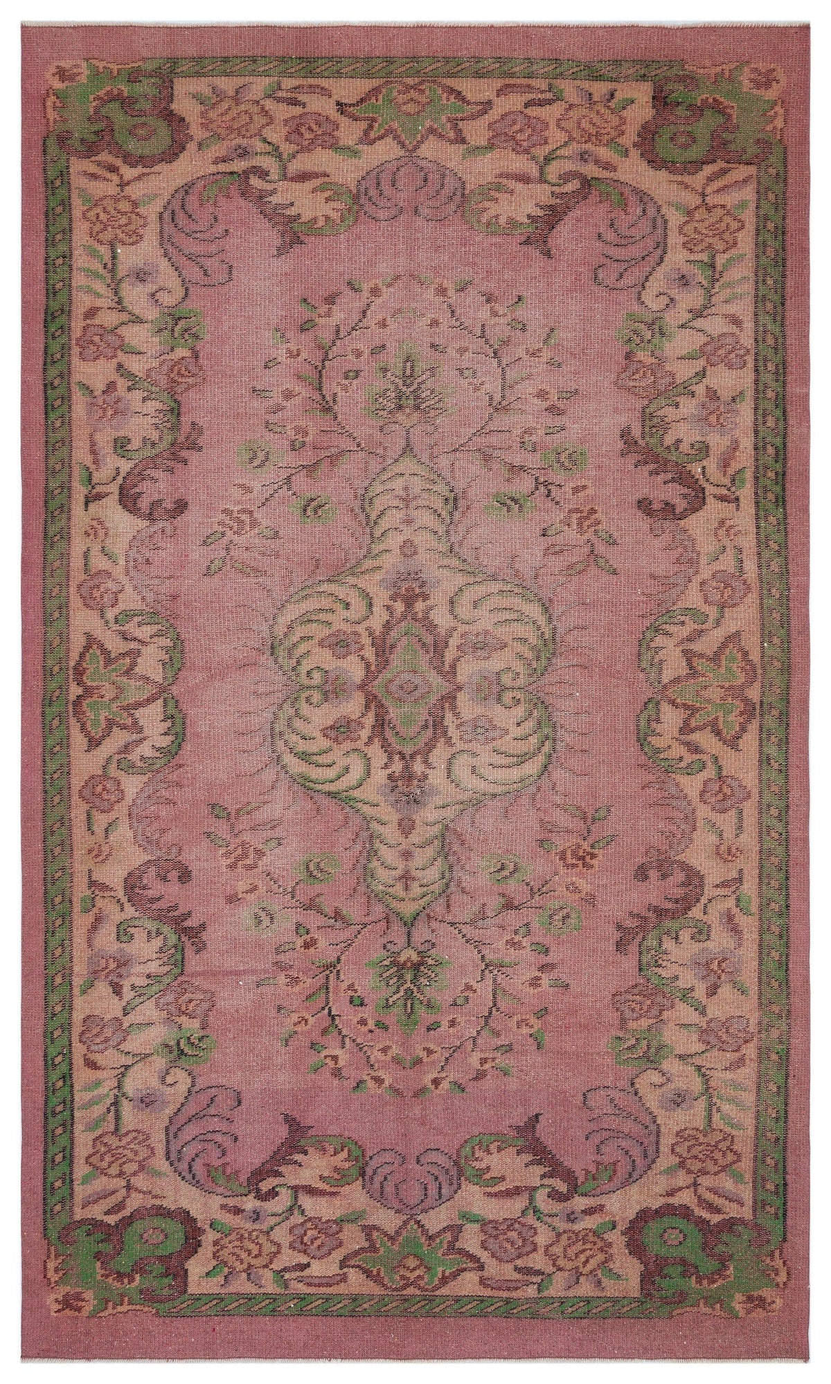 Tirena Pembe ve Yeşil Çiçek Desenli El Dokuma Halı 162x274 cm