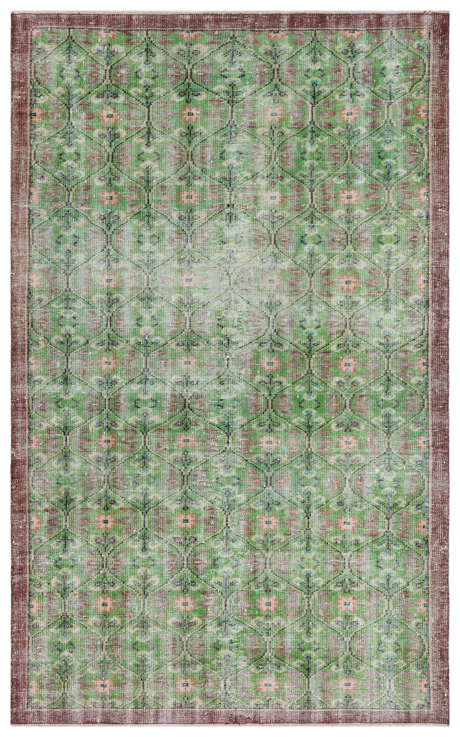 Tirena Yeşil ve Bordo Geometrik Desenli El Dokuma Halı 165x269 cm