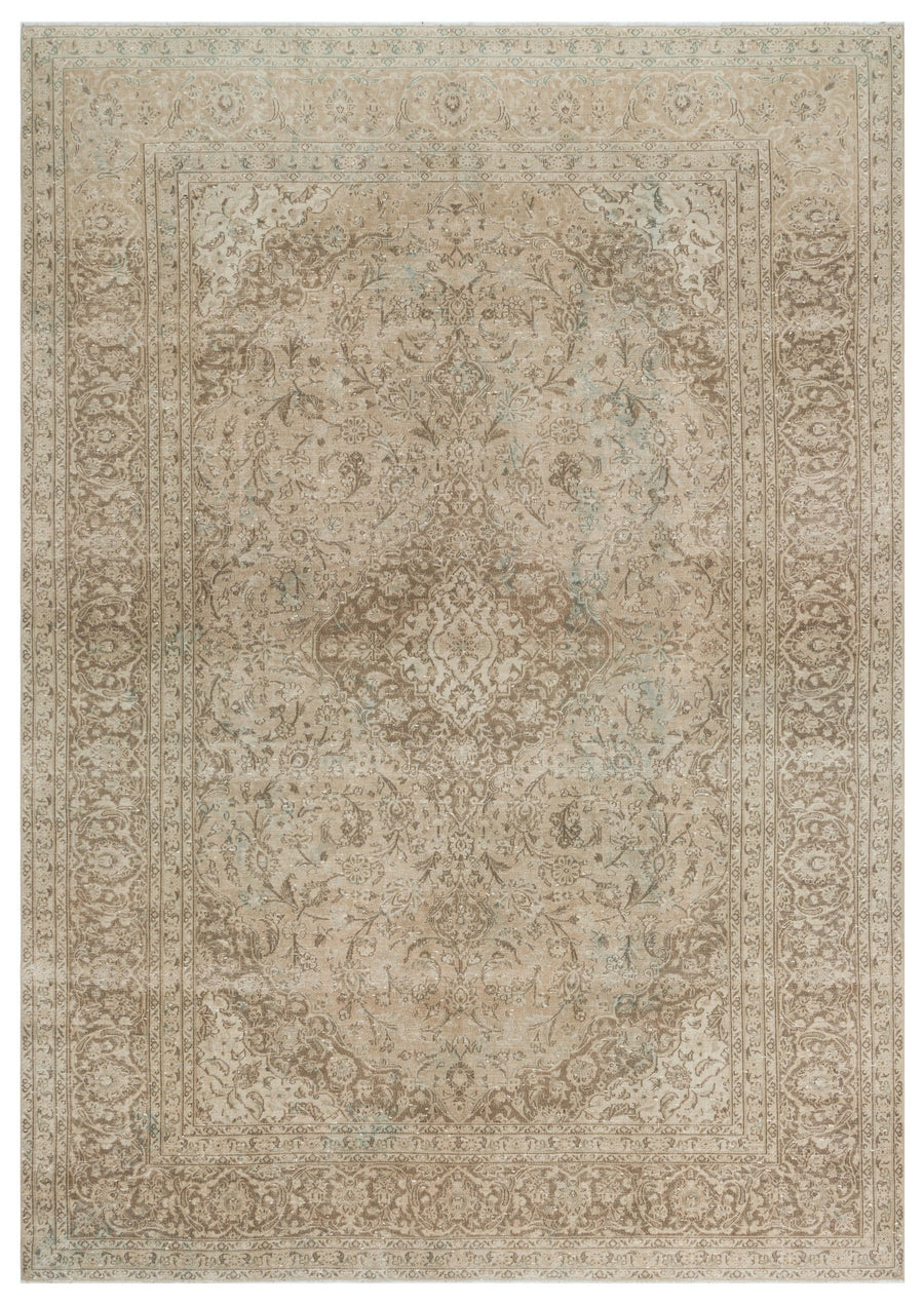 Navyel Bej ve Kahverengi Madalyon Desenli El Dokuma Halı 286x409 cm