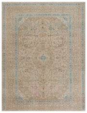 Navyel Bej ve Mavi Madalyon Desenli El Dokuma Halı 290x382 cm