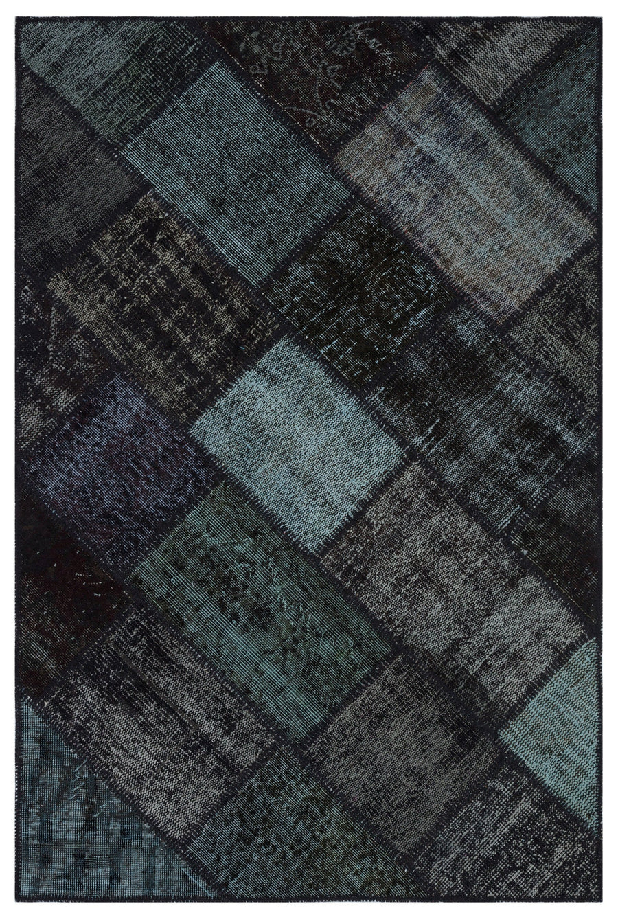 Kilva Siyah ve Antrasit Patchwork Desenli El Dokuma Halı 120x180 cm