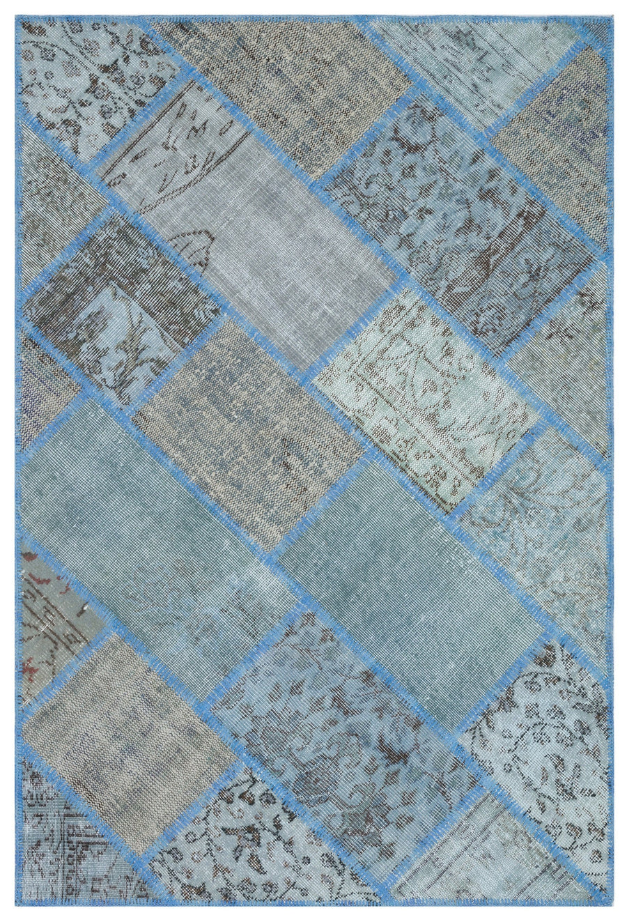 Kilva Mavi ve Gri Patchwork Desenli El Dokuma Halı 120x180 cm