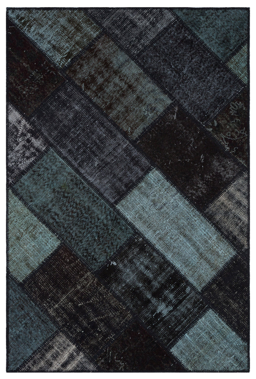 Kilva Siyah ve Antrasit Patchwork Desenli El Dokuma Halı 120x180 cm