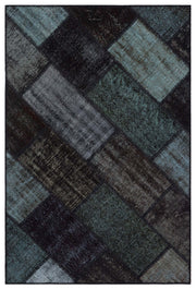 Kilva Siyah ve Gri Patchwork Desenli El Dokuma Halı 120x180 cm