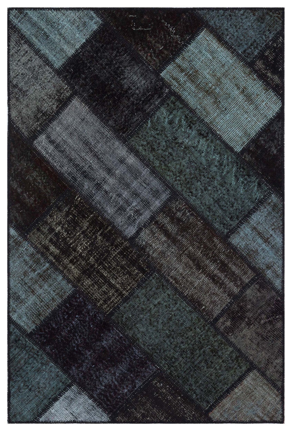Kilva Siyah ve Gri Patchwork Desenli El Dokuma Halı 120x180 cm