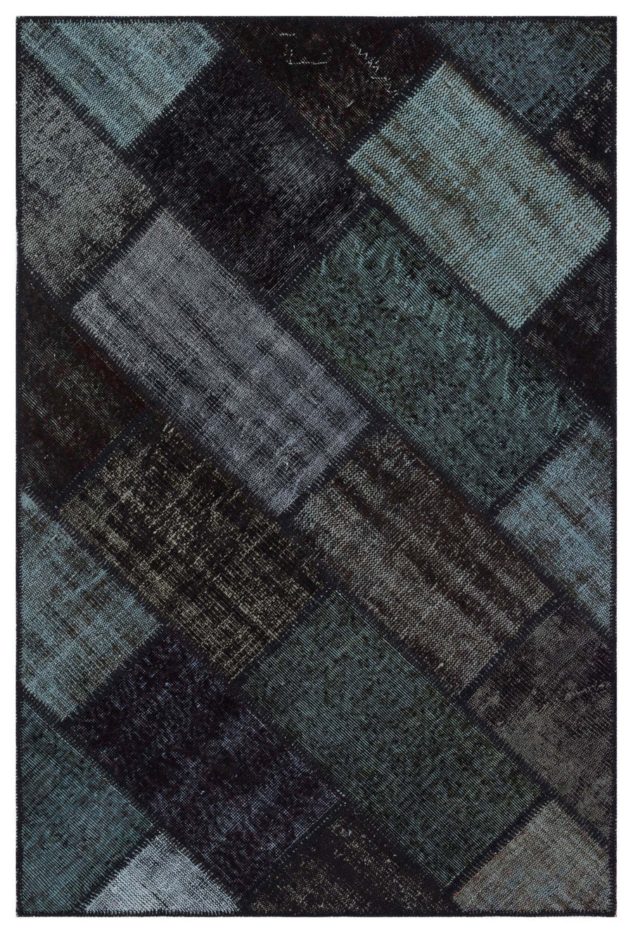 Kilva Siyah ve Gri Patchwork Desenli El Dokuma Halı 120x180 cm