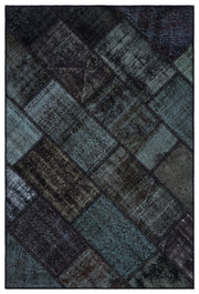 Kilva Siyah ve Antrasit Patchwork Desenli El Dokuma Halı 120x180 cm