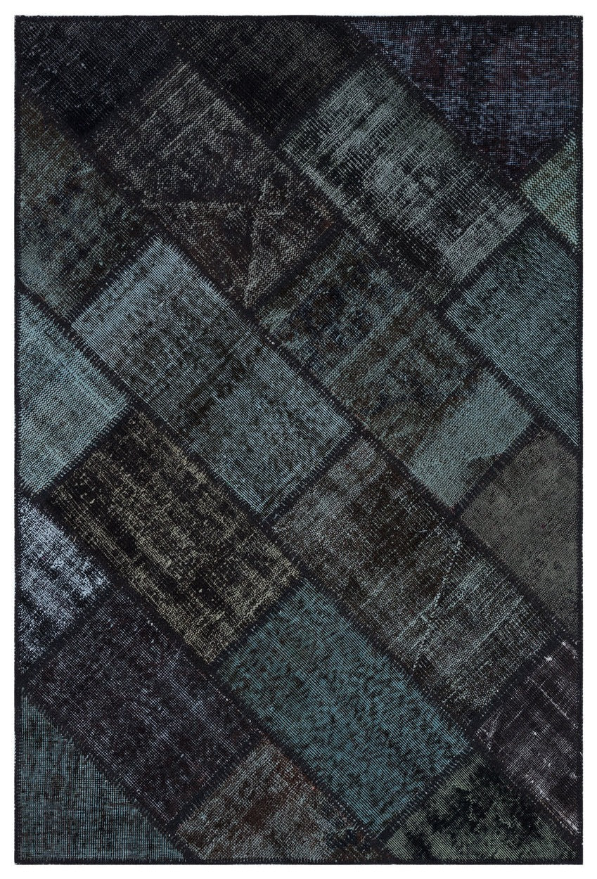 Kilva Siyah ve Antrasit Patchwork Desenli El Dokuma Halı 120x180 cm
