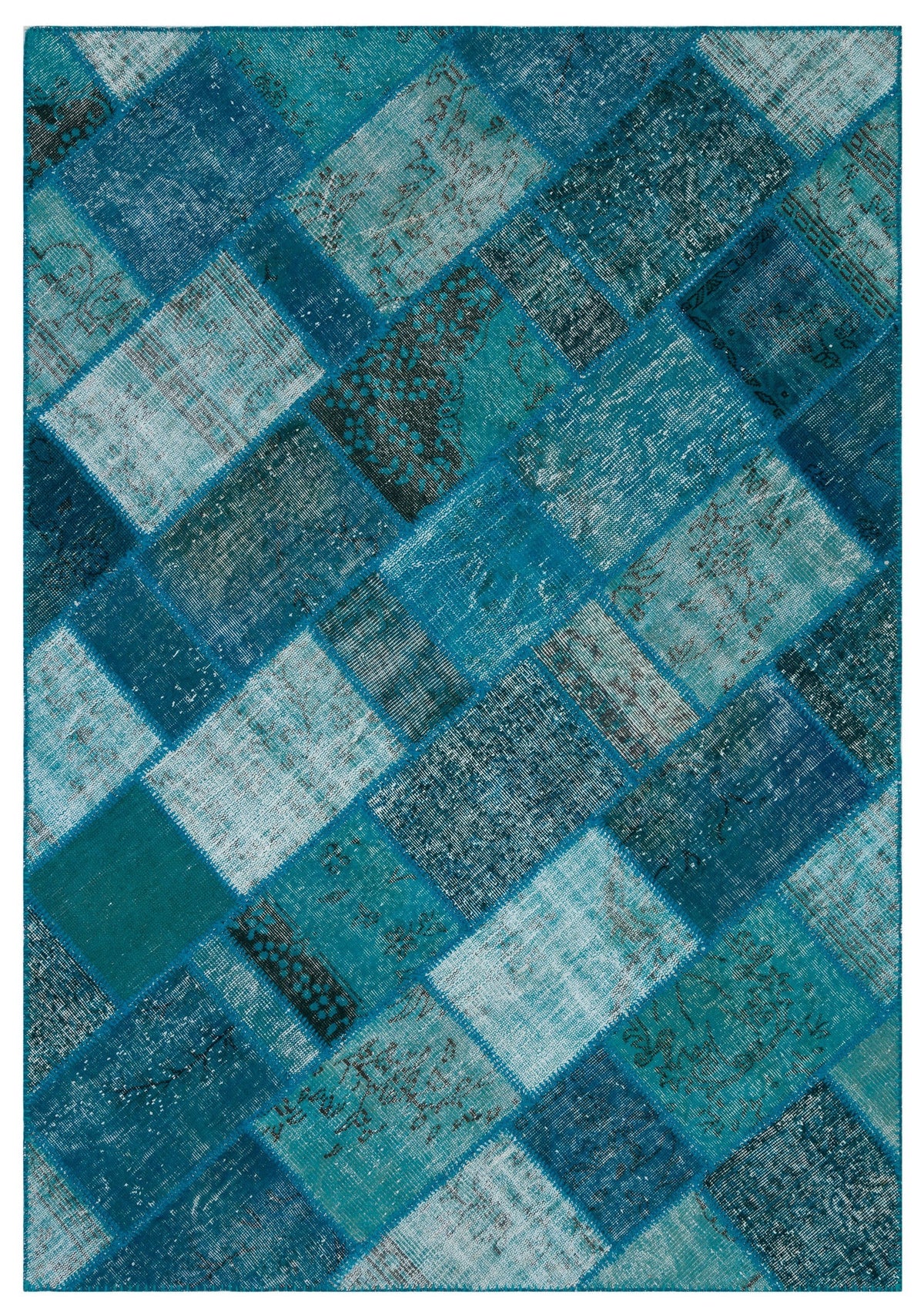 Kilva Turkuaz ve Lacivert Patchwork Desenli El Dokuma Halı 160x230 cm