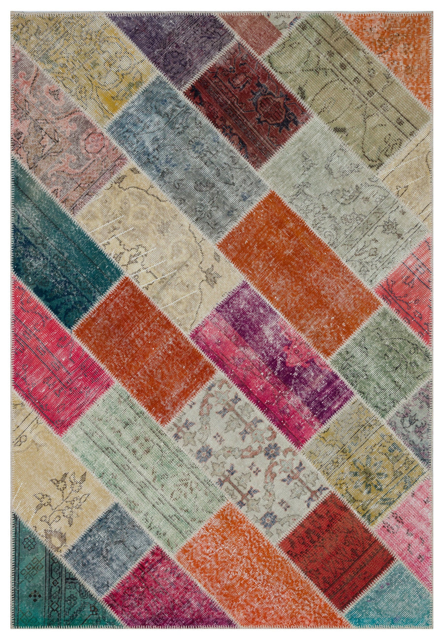 Kilva Çok Renkli ve Bej Patchwork Desenli El Dokuma Halı 160x230 cm