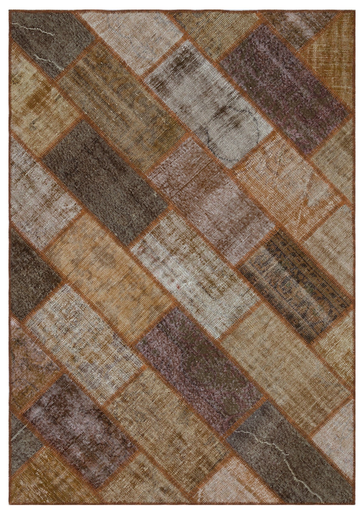 Kilva Kahverengi ve Bej Patchwork Desenli El Dokuma Halı 160x230 cm