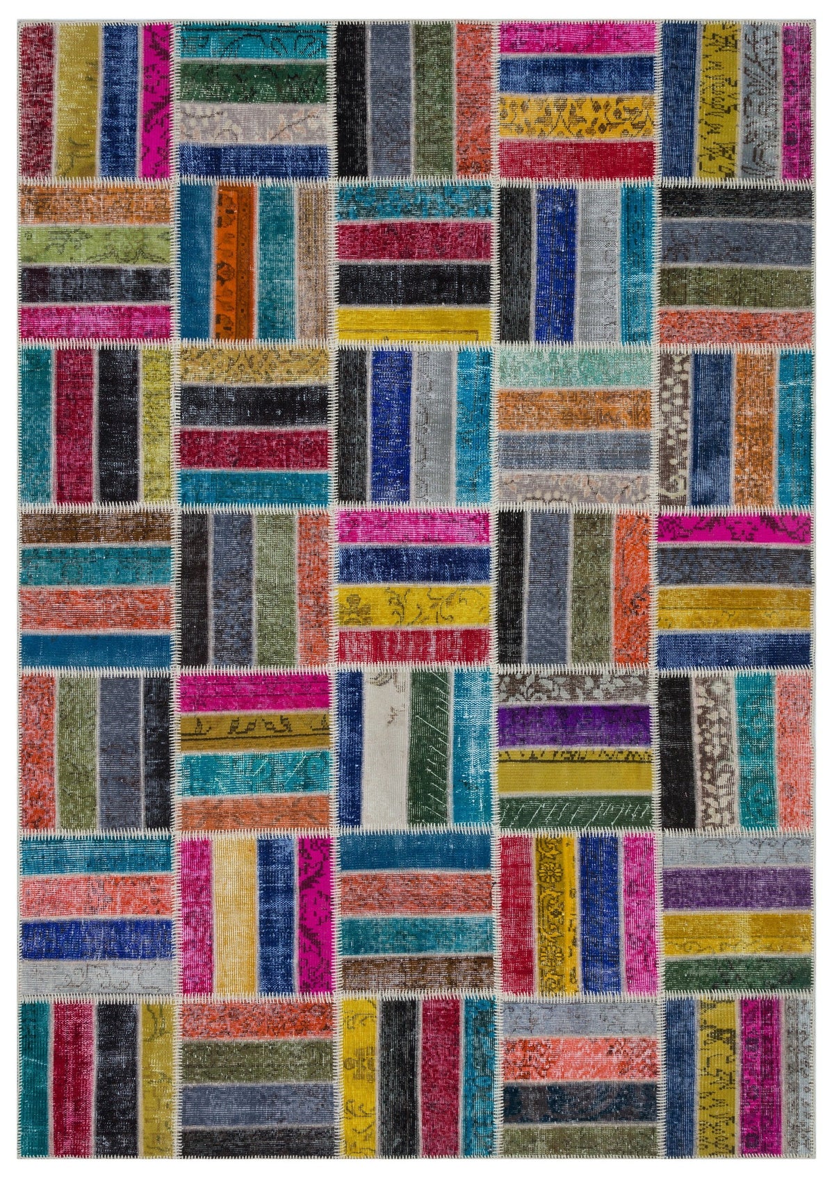 Kilva Çok Renkli ve Beyaz Patchwork Desenli El Dokuma Halı 200x280 cm
