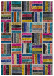 Kilva Çok Renkli ve Beyaz Patchwork Desenli El Dokuma Halı 200x280 cm
