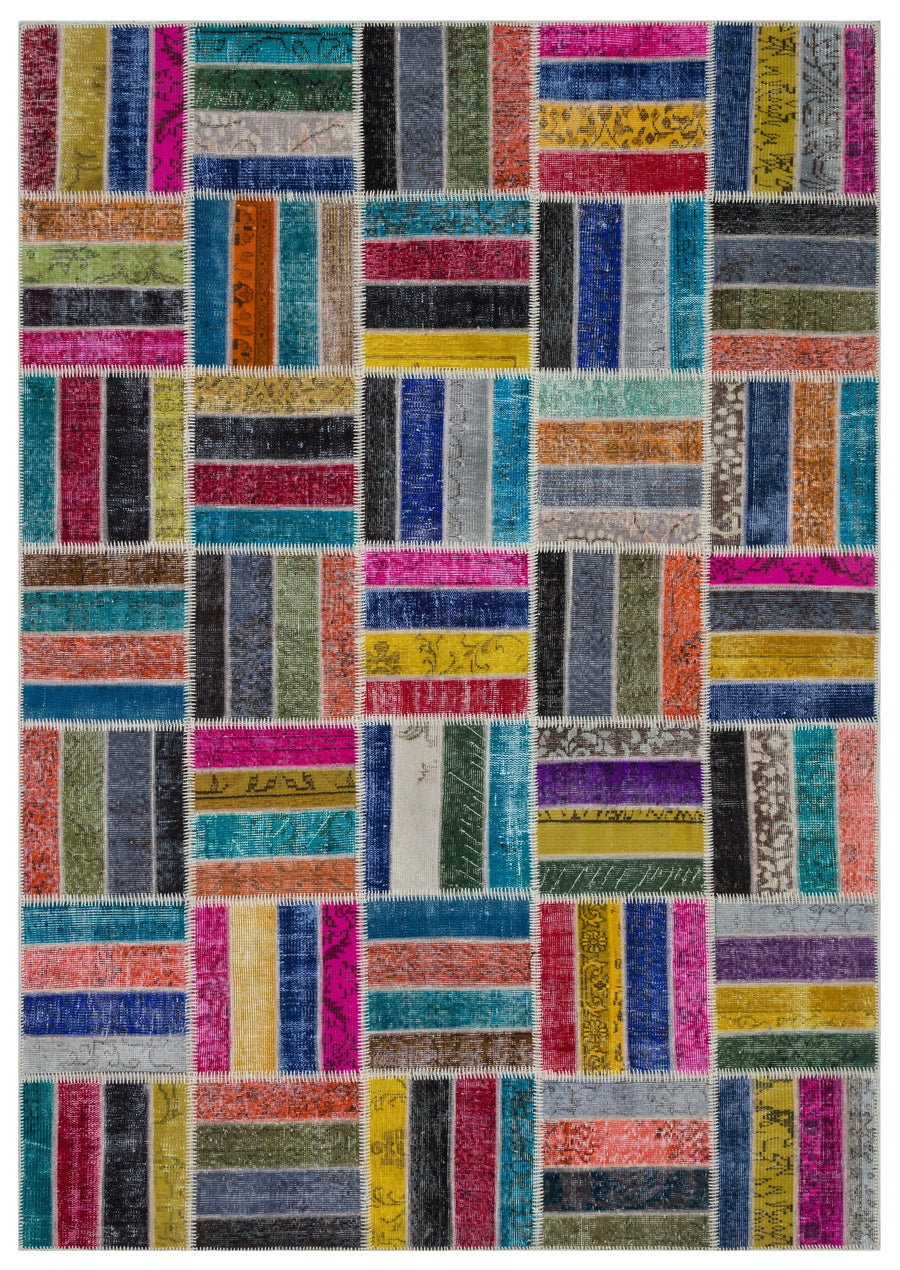 Kilva Çok Renkli ve Beyaz Patchwork Desenli El Dokuma Halı 200x280 cm