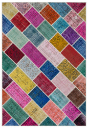 Kilva Çok Renkli ve Beyaz Patchwork Desenli El Dokuma Halı 190x280 cm