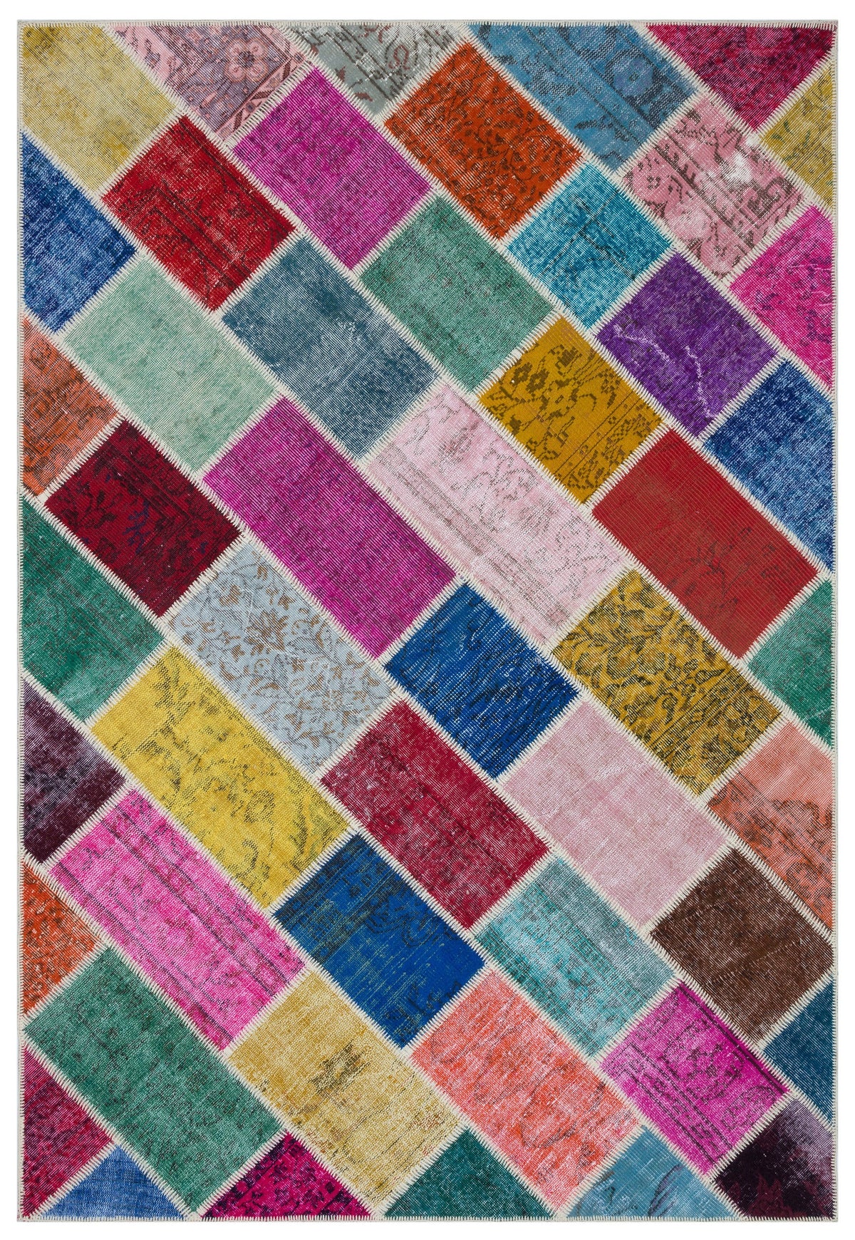 Kilva Çok Renkli ve Beyaz Patchwork Desenli El Dokuma Halı 190x280 cm