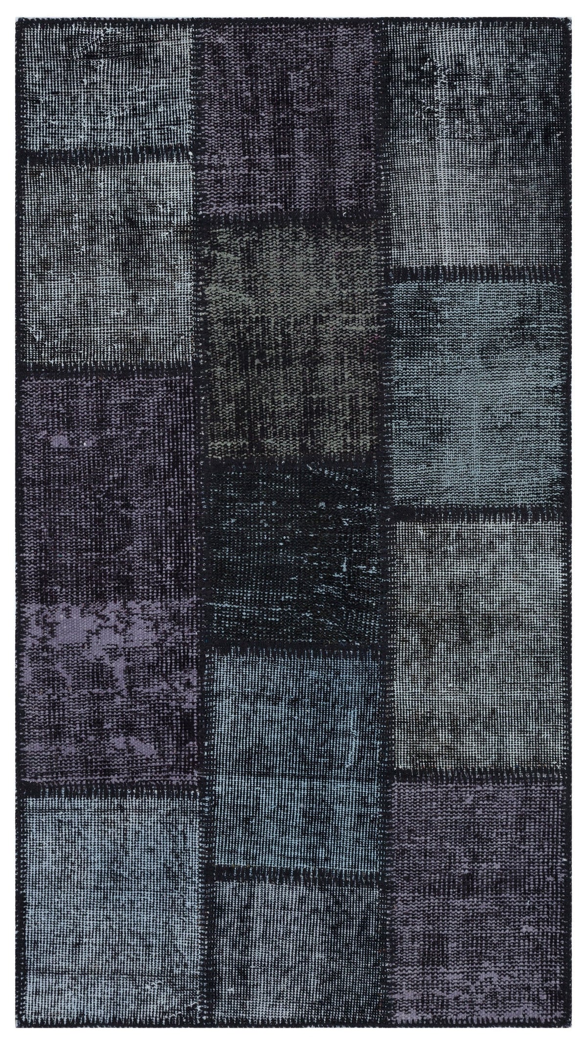 Kilva Siyah ve Antrasit Patchwork Desenli El Dokuma Halı 80x150 cm