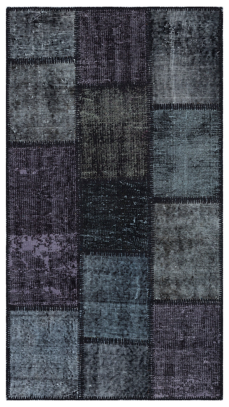 Kilva Siyah ve Antrasit Patchwork Desenli El Dokuma Halı 80x150 cm