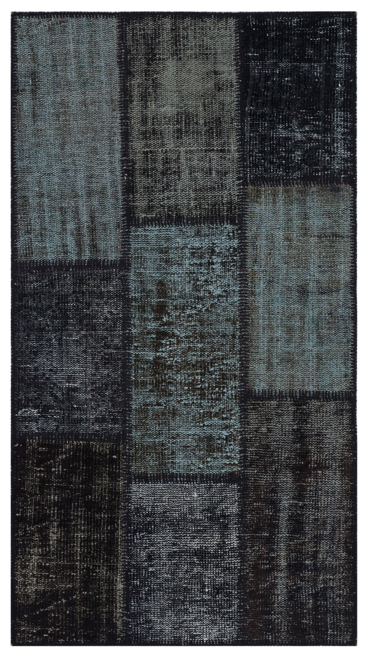 Kilva Siyah ve Gri Patchwork Desenli El Dokuma Halı 80x150 cm