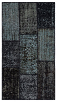 Kilva Siyah ve Gri Patchwork Desenli El Dokuma Halı 80x150 cm