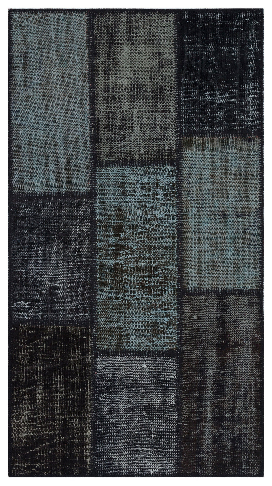 Kilva Siyah ve Gri Patchwork Desenli El Dokuma Halı 80x150 cm