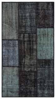 Kilva Siyah ve Gri Patchwork Desenli El Dokuma Halı 80x150 cm