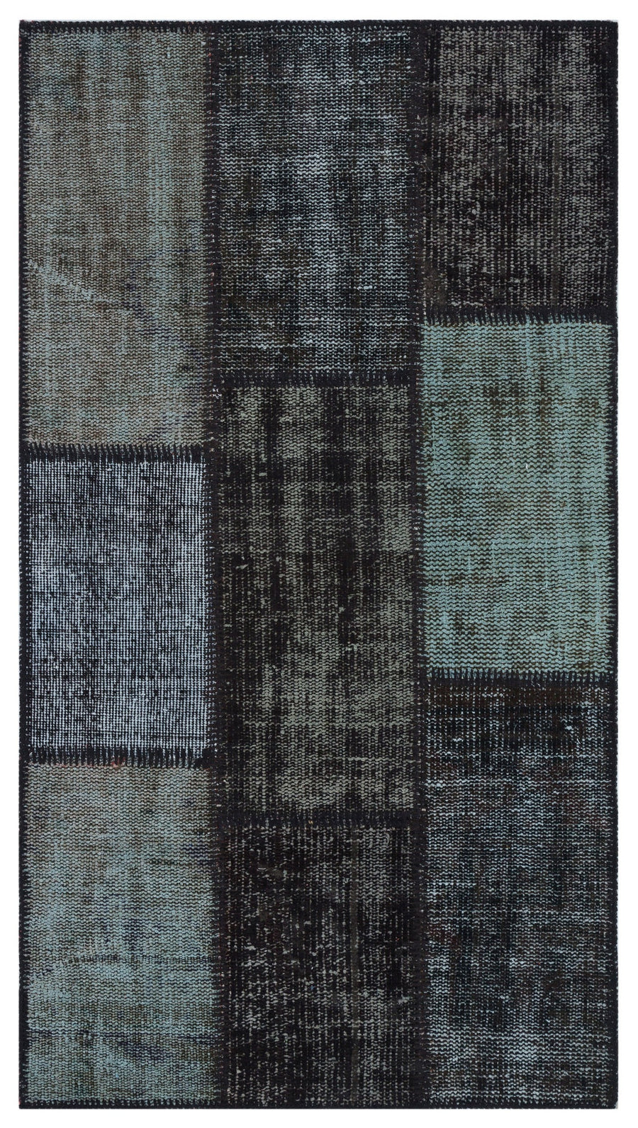 Kilva Siyah ve Gri Patchwork Desenli El Dokuma Halı 80x150 cm