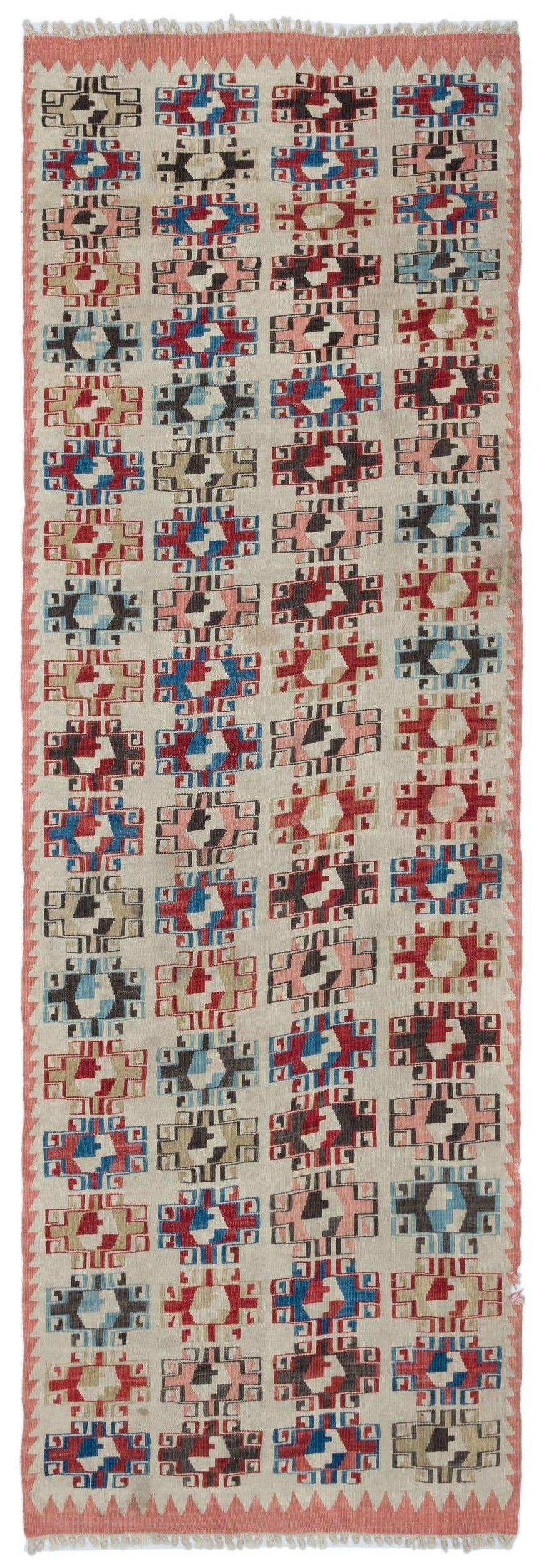 Limove Kırmızı ve Beyaz Geometrik Desenli El Dokuma Yolluk Halı 80x247 cm