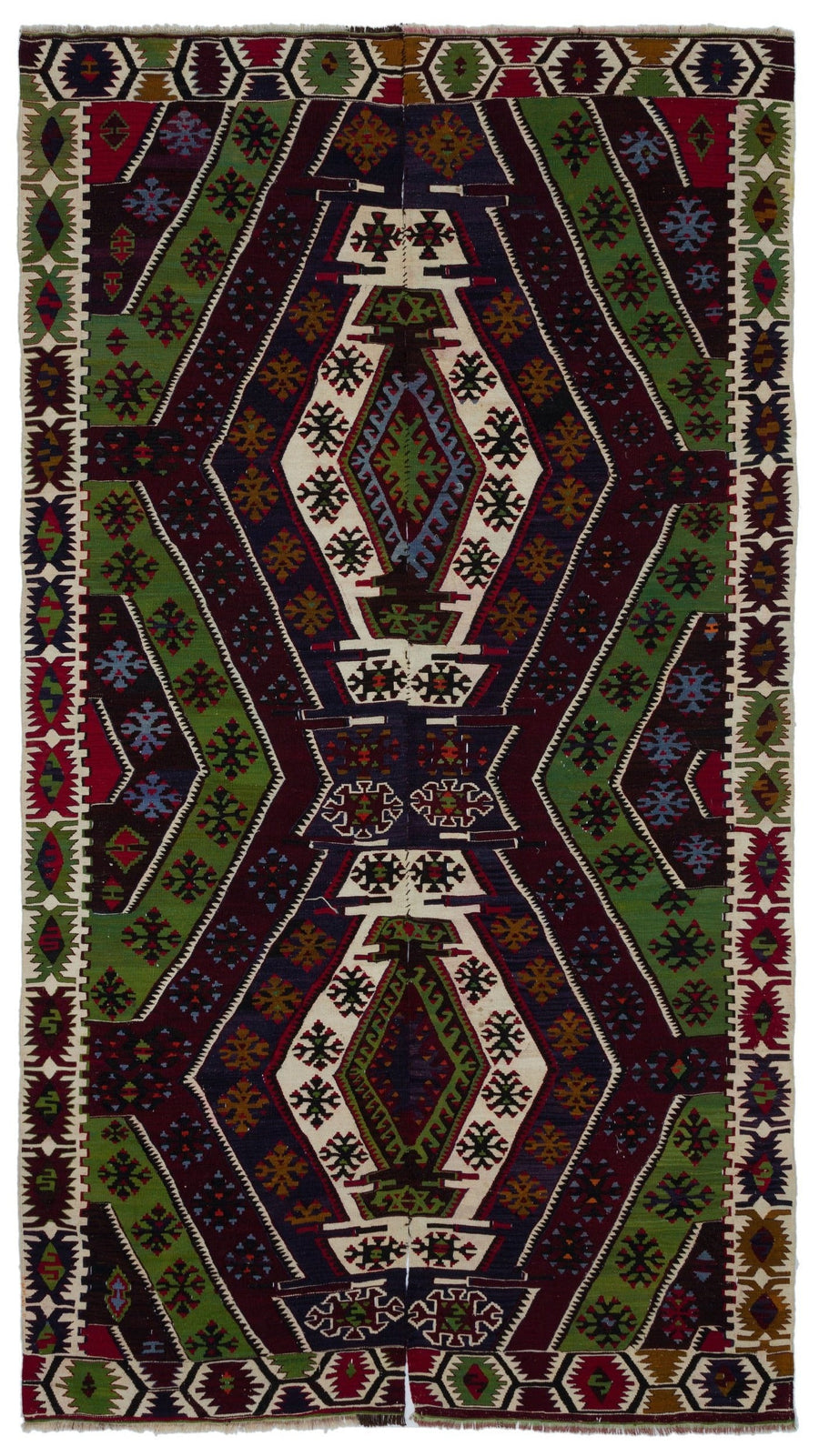 Limove Bordo ve Yeşil Madalyon Desenli El Dokuma Halı 183x320 cm