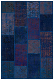 Kilva Mavi ve Lacivert Patchwork Desenli El Dokuma Halı 120x180 cm