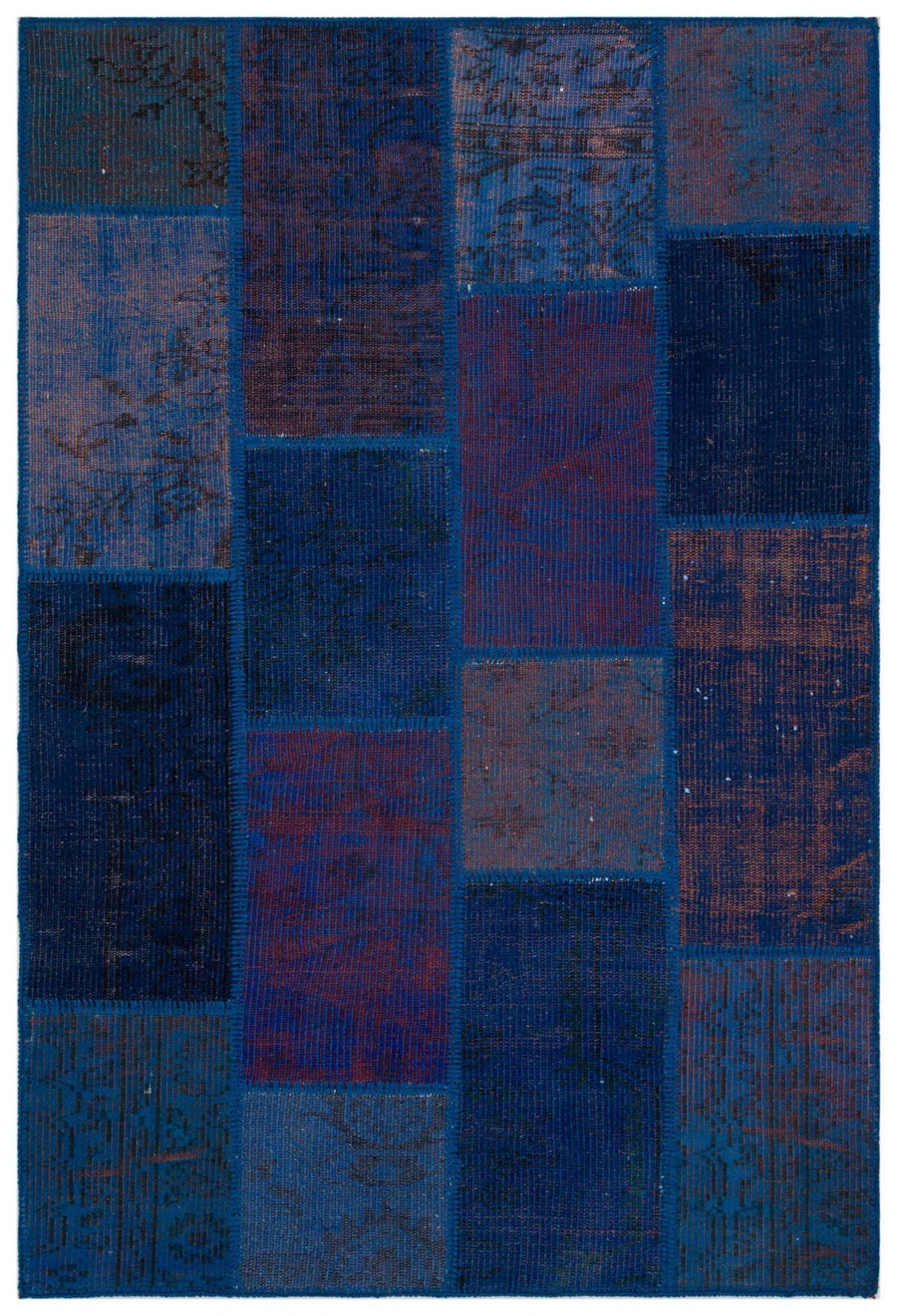 Kilva Mavi ve Lacivert Patchwork Desenli El Dokuma Halı 120x180 cm