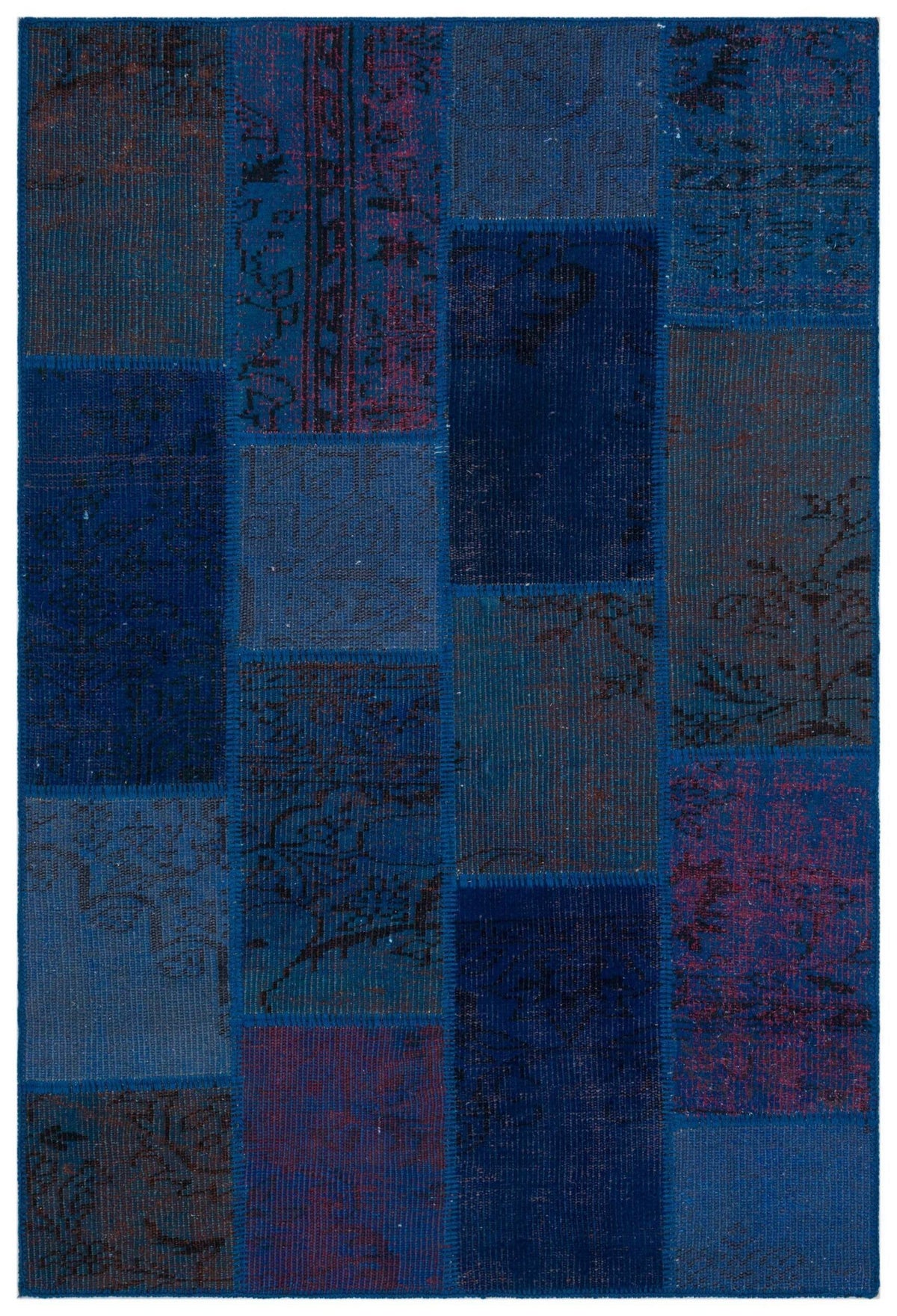 Kilva Mavi ve Lacivert Patchwork Desenli El Dokuma Halı 120x180 cm