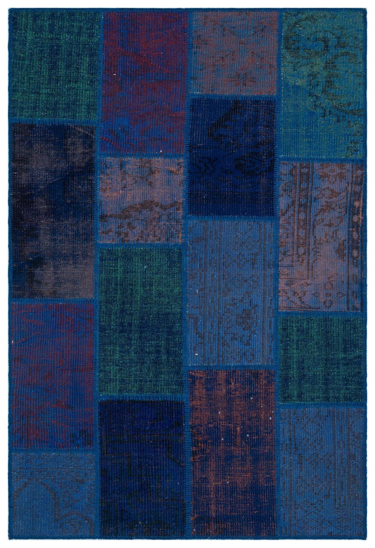 Kilva Mavi ve Turkuaz Patchwork Desenli El Dokuma Halı 120x180 cm