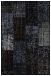 Kilva Siyah ve Gri Patchwork Desenli El Dokuma Halı 120x180 cm