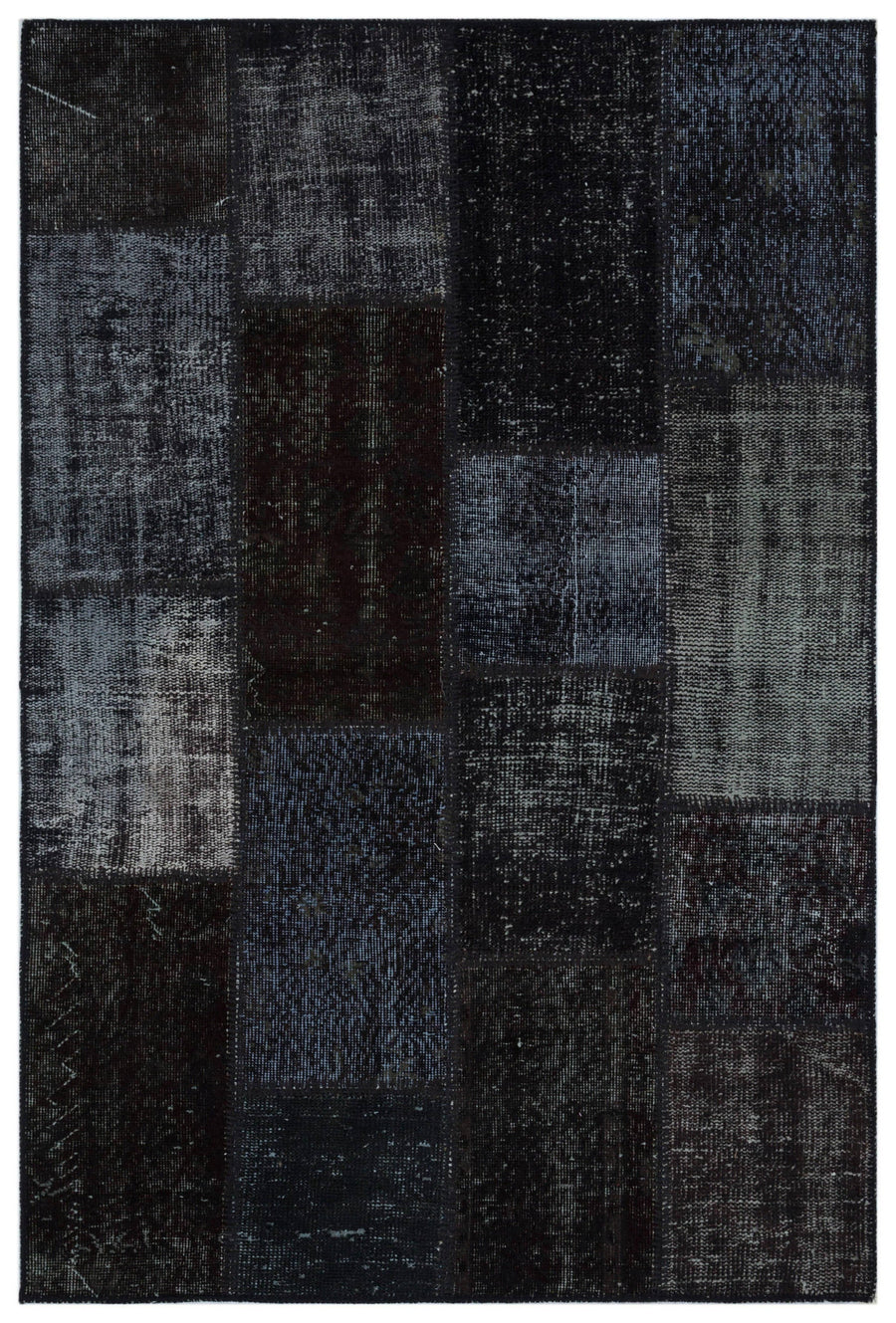 Kilva Siyah ve Gri Patchwork Desenli El Dokuma Halı 120x180 cm