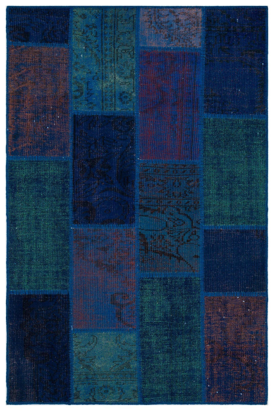 Kilva Mavi ve Lacivert Patchwork Desenli El Dokuma Halı 120x180 cm