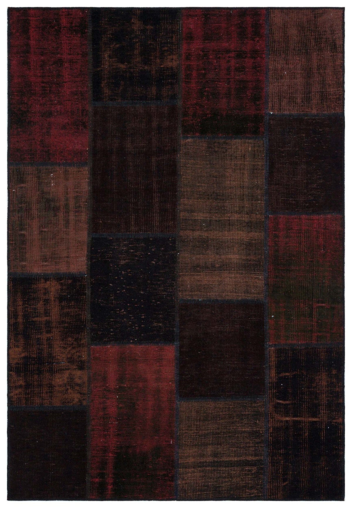 Kilva Siyah ve Kahverengi Patchwork Desenli El Dokuma Halı 160x230 cm