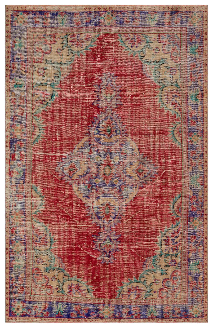 Tirena Kırmızı ve Lacivert Madalyon Desenli El Dokuma Halı 190x284 cm
