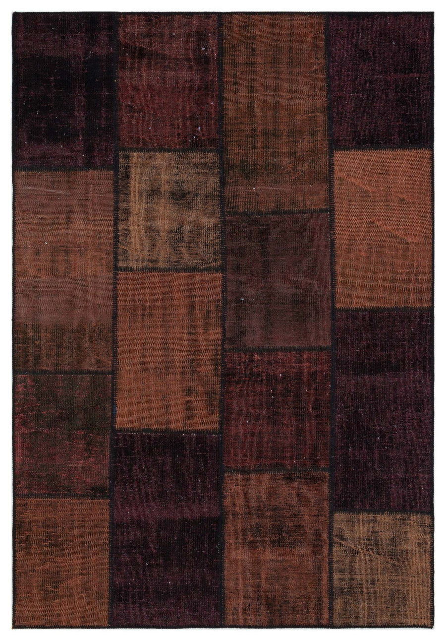 Kilva Siyah ve Kahverengi Patchwork Desenli El Dokuma Halı 160x230 cm