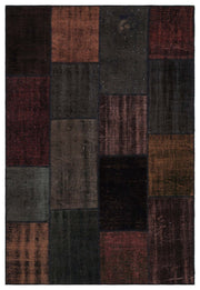 Kilva Siyah ve Antrasit Patchwork Desenli El Dokuma Halı 160x230 cm